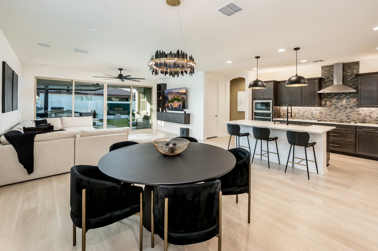 Open-plan living, dining and kitchen completed by Elevated Grind Properties